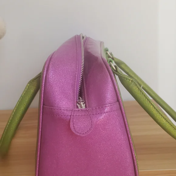 Lux de Ville Vibrant Green and Pink Satchel - Picture 3 of 3